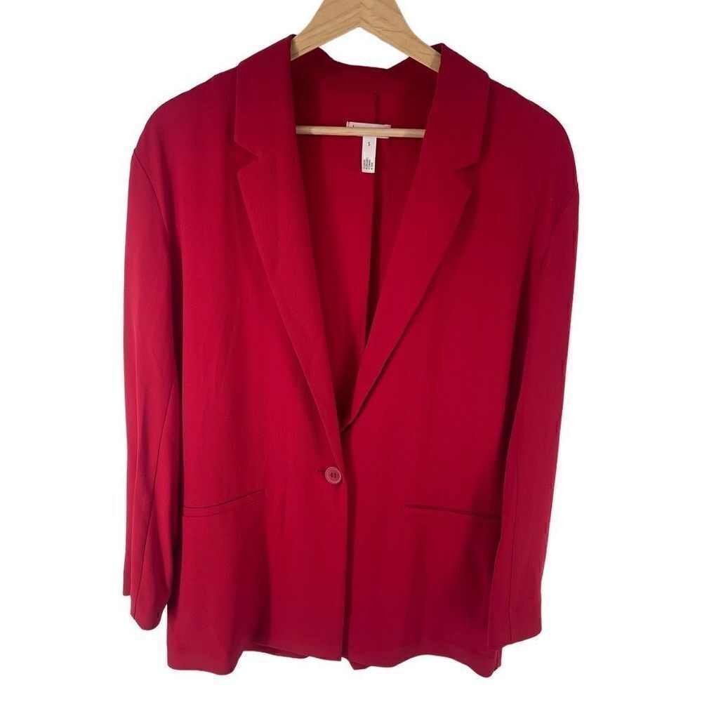 Leith Womens Blazer Jacket Single Button Stretch Notch Lapel Red Small